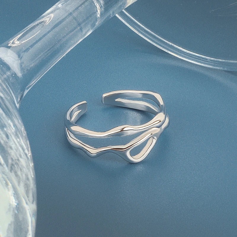 Silver Color Irregular Hollow Double Line Geometric Ring Female Simple  Unique Design