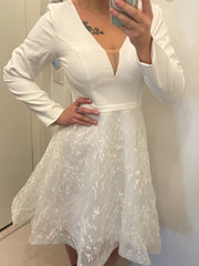 Boho Lace Wedding Dresses Long Sleeve V-neck Boho Bridal Gowns