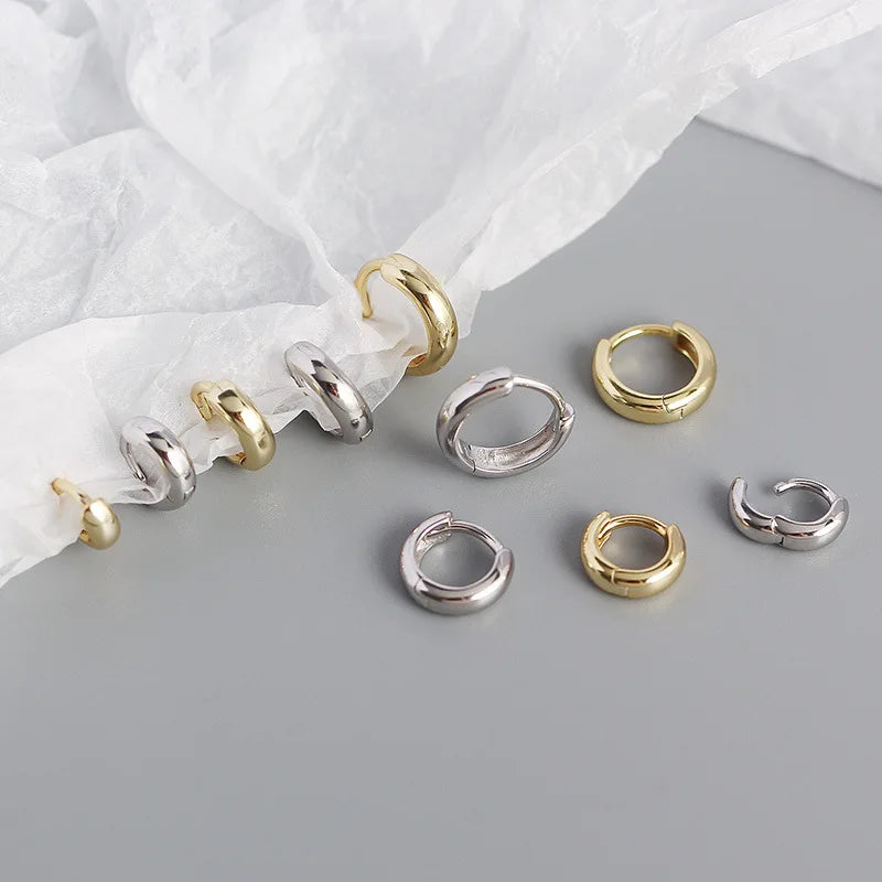 WANTME 925 Sterling Silver Minimalism Punk Rock Wide Hoop Earrings for Women Men Fashion Gothic Bohe Huggie Ear Buckle Jewelry
