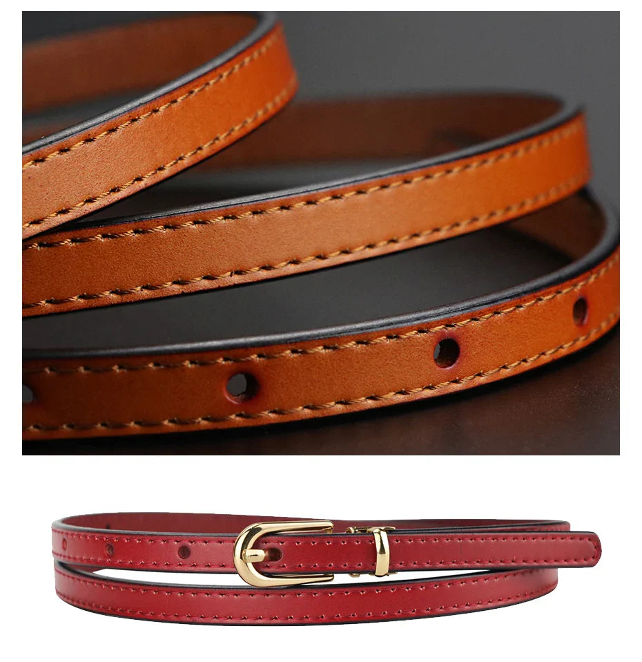 Maikun Women Belts Alloy Pin Buckle Genuine Leather Thin Belt Female Waistband for Jeans Dresses Pants