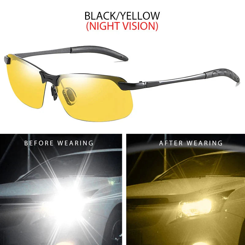 Half-frame Photochromic Sunglasses Men Women Vintage Metal Polarized Sun Glasses For Male Night Vision Driving Shades