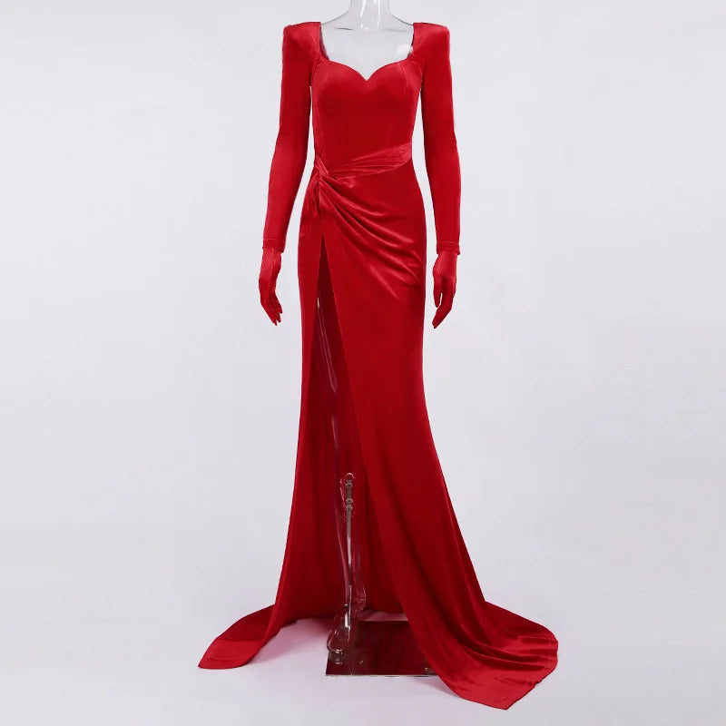 Formal attire Dresses: Long Dress Evening Party Gown Outfits Women Gloves Sleeve