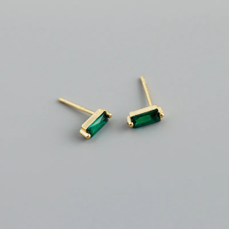 WANTME 925 Sterling Silver Colorful Square Shiny Zircon Beads Piercing Stud Earrings for Women Fashion Gothic Exquisite Jewelry