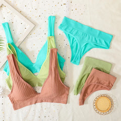 Seamless Underwear Set Women Sport Lingerie Set Wireless Deep V Bra