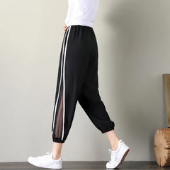 Black Joggers Side Striped Women's Harem Pants High Waist Lace cutout