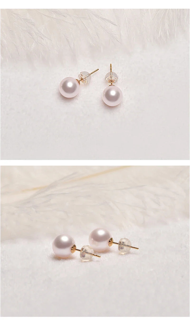 MIQIAO Real 18K Gold Earrings for Women Pure AU750 Natural Freshwater Pearl Earrings Simple Fashionable Fine Jewelry Gift