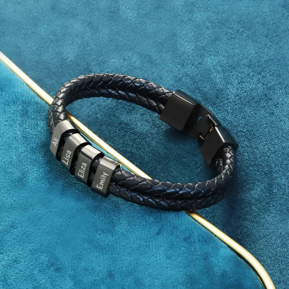 MaiLun 1pc Personalized names beads Men bracelet Leather Bracelet Customized gift for husband father