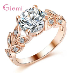 925 Sterling Silver Rings Vine Leaf Design Engagement Cubic Zircon Ring Fashion