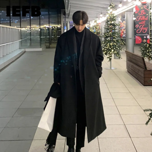 Korean Trend Men's Loose Casual Single-breasted Overcoat Autumn Winter Fashion