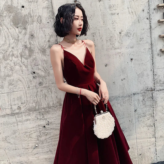Homecoming Dresses: Evening Dress A Line velvet Girls Party Dress Vintage Prom Gowns