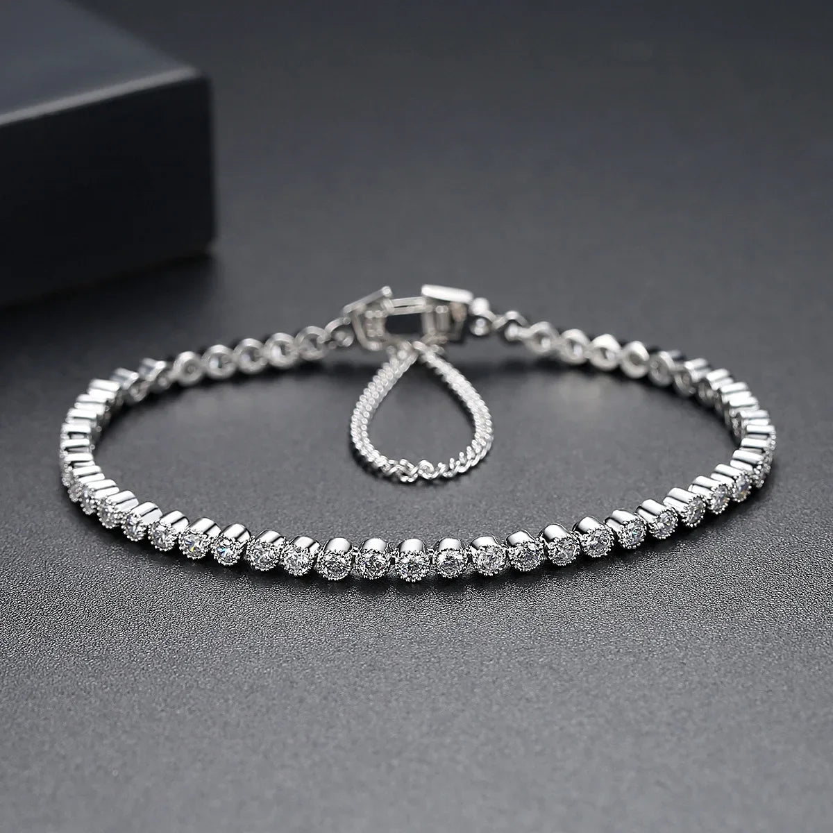Fashion New Silver 4MM Cubic Zirconia Charm Bracelet for Women Girl Party Gift Jewelry Accessory