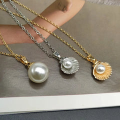 Shell Imitation Pearl Pendant Necklace For Women Fashion Collar Neck