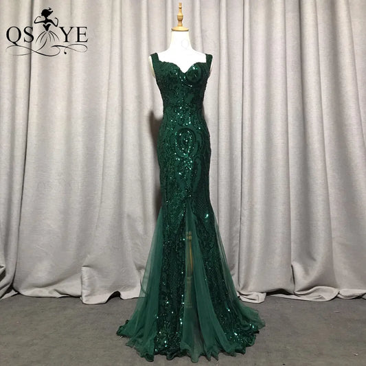Evening wear Dresses: Green Sequined Long Mermaid Prom Dress