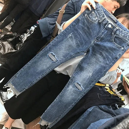 Women Denim Skinny Trousers Ripped Jeans For Women Hole Vintage Pencil Pants