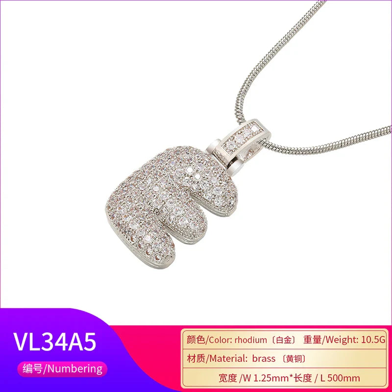 ZHUKOU 1.25x500mm Fat and lovely crystal brass silver color  letter necklace for women friends birthday gift model: VL34