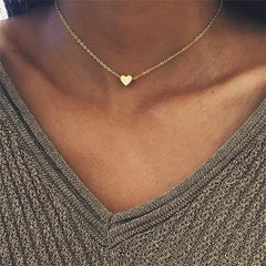 Tiny Heart Choker Necklace for Women Silver Color Chain Small Love Necklace