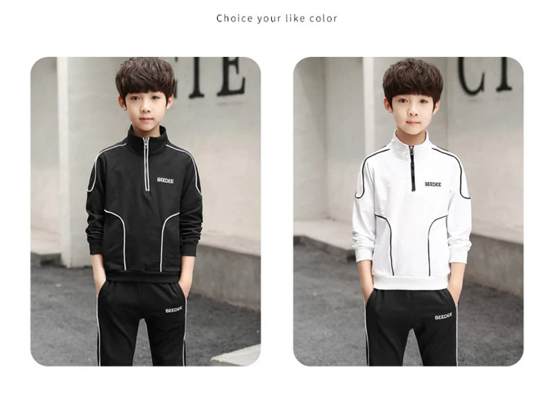 4 5 6 8 10 12 Years Big Boys Clothing Sets Autumn Cotton Long Sleeve Sweatshirt + Pants 2Pcs Kids Sports Suit Teenage Tracksuits
