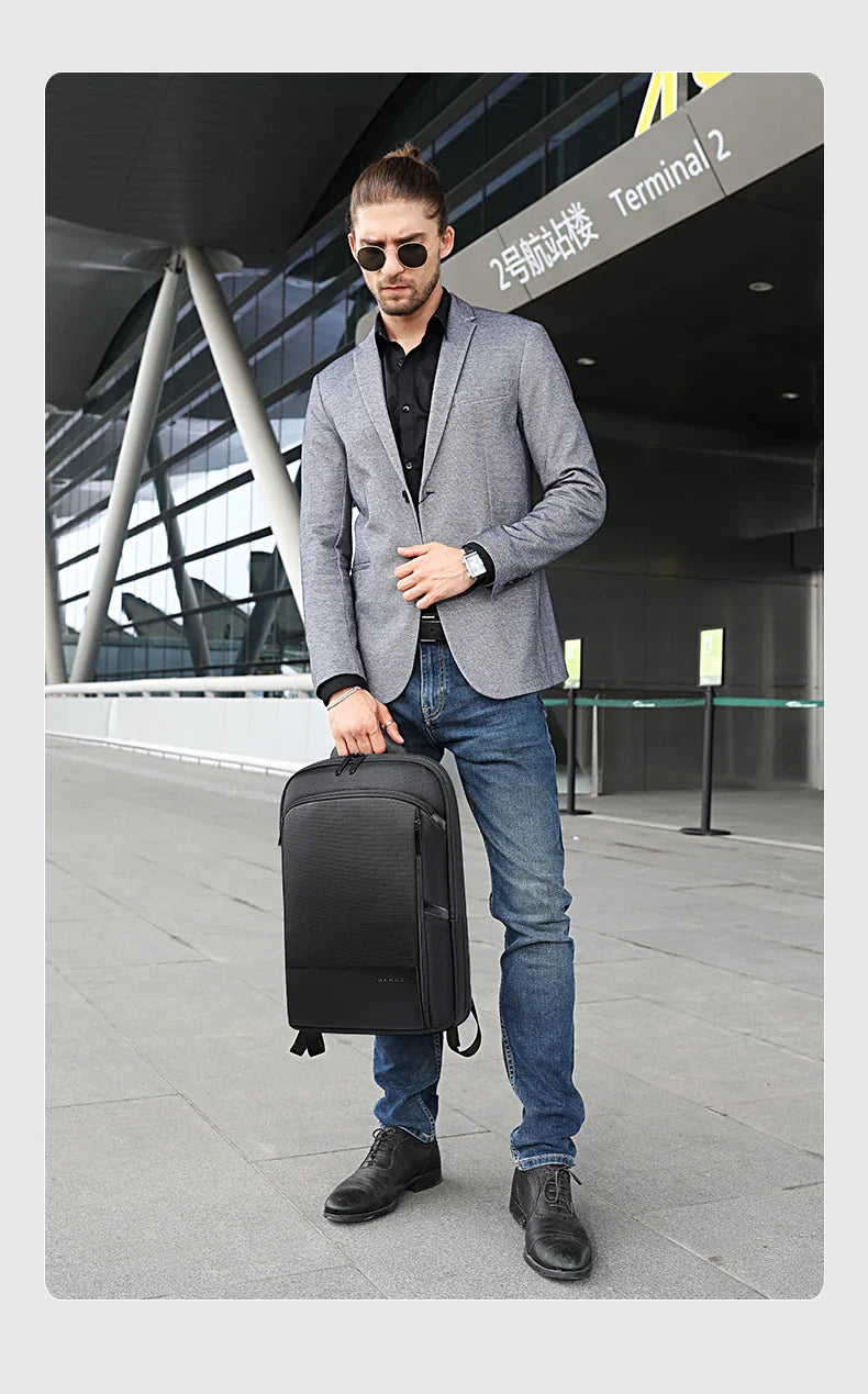 BANGE Slim Men Business Expandable Waterproof 15.6" Laptop Backpack Fashion Male Travel Light Scalable Shoulder Bags for Men