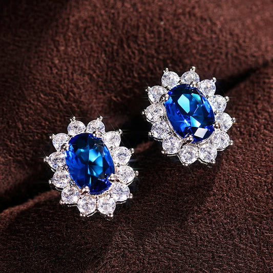 Huitan Fashion Sunflower Shape Stud Earrings Women Brilliant Oval Cubic Zirconia Luxury Female Party Jewelry Earring Top Quality