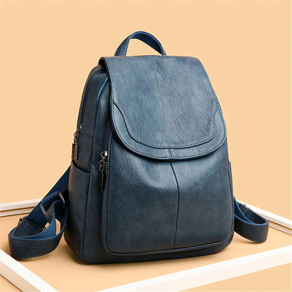 Genuine Women Leather Backpack Fashion Female Shoulder Bag Sac a Dos Ladies Bagpack Mochilas School Bags For Teenage Girls 2024