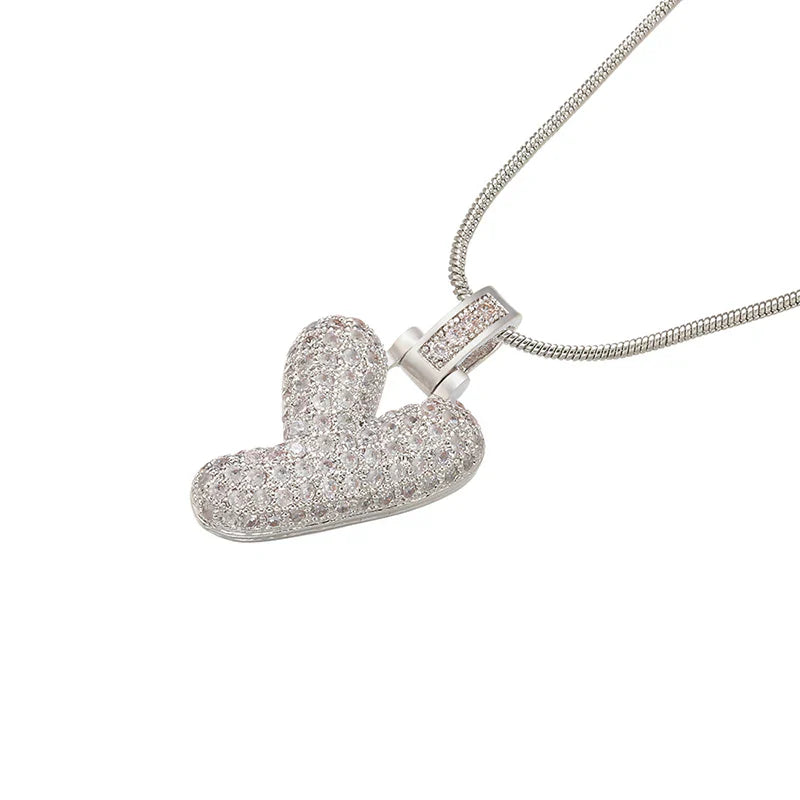 ZHUKOU 1.25x500mm Fat and lovely crystal brass silver color  letter necklace for women friends birthday gift model: VL34