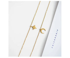 Moon Star Layered Necklace for Women Girl Sweater Pendant Necklaces Gold Plated