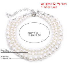 Multi-Layer White Imitation Pearl Necklace Bead  Chain Punk Ladies Wedding Short