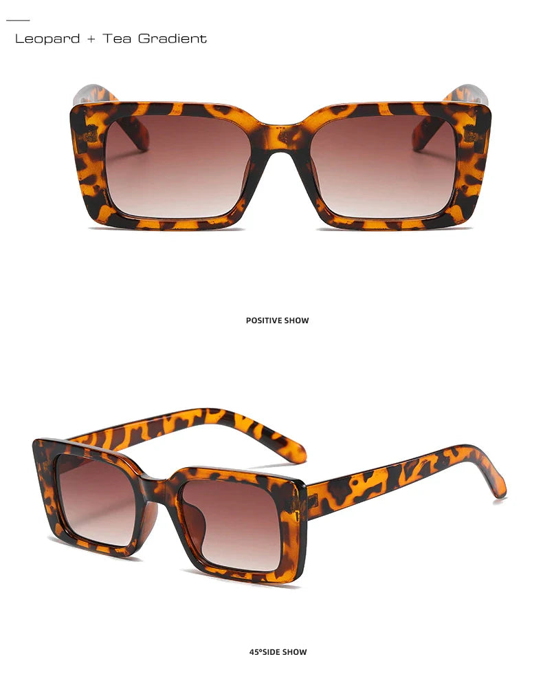 SO&EI Ins Popular Fashion Small Rectangle Sunglasses Women Retro Leopard Shades UV400 Men Trending Square Sun Glasses