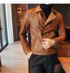 Men Faux Leather Jacket Oblique Zipper Jackets Motorcycle Black Jaqueta De Couro