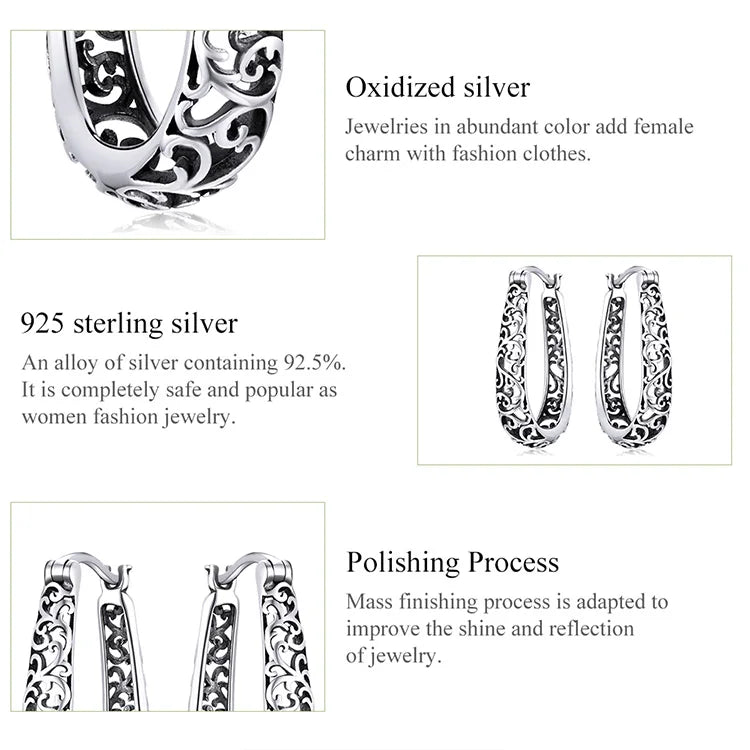 BAMOER 18K Gold Plated Filigree Hoop Earrings 925 Sterling Silver Vintage Vine Earrings For Women Fine Jewelry Original Design