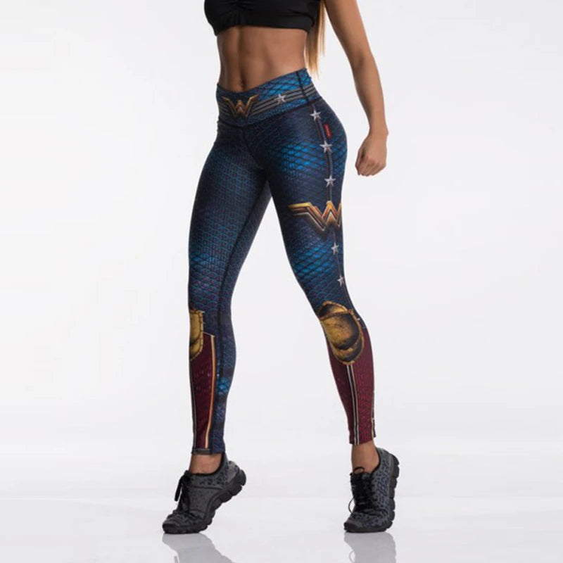 Women Sport Leggings 3D Print Elastic High Waist Yoga Pant Superhero Leggins Gym