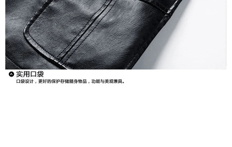 Men's Fashion Casual Motorcycle Leather Coat / Male Slim Fit Solid