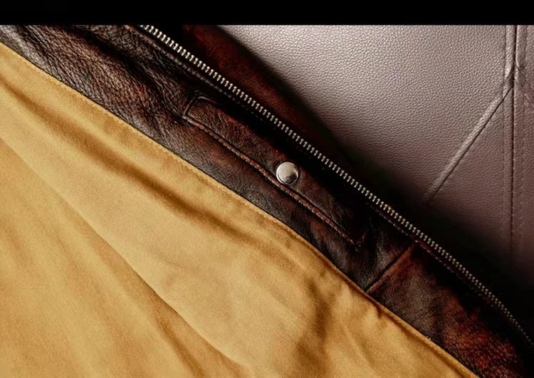 Men Leather Jacket  Swallow Tailed Vintage Motorcycle Top Cowhide Coat