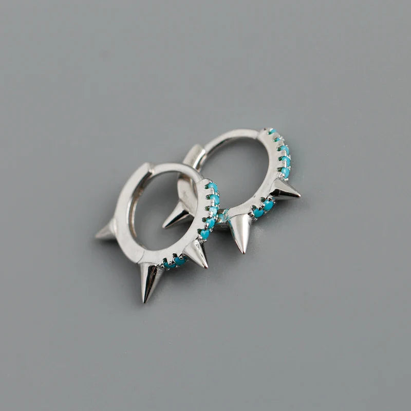 WANTME New Arrival Fashion Korean Blue Zircon Spike Geometric Stud Earrings for Women Real 925 Sterling Silver Gothic Jewelry