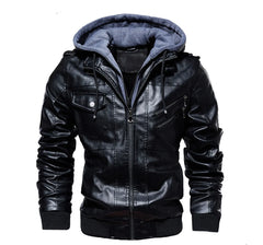 Winter Men's PU Leather Jacket Casual Man Motorcycle Leather Hooded Coats