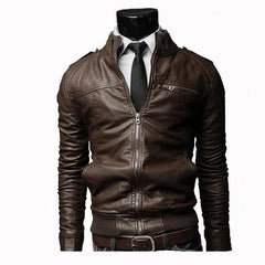 Men Faux Leather Jacket Zippers Men's Stand Collar Coat Spring Autumn Casual