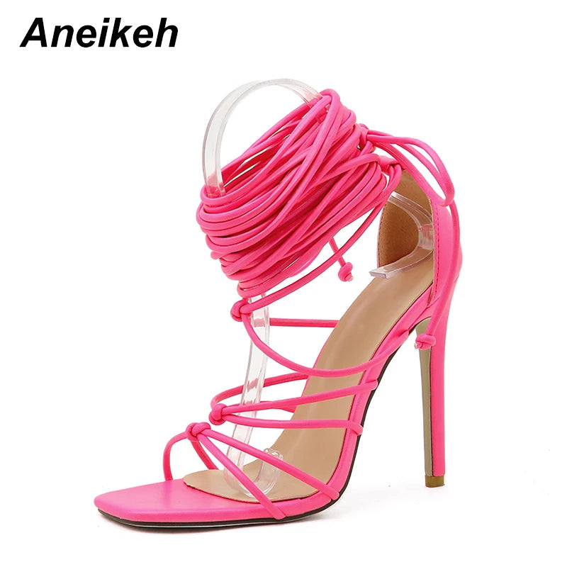 Aneikeh NEW Summer Sexy Women's Sandals Narrow Band Slides Ladies Gladiator Party Thin Heels Square Toe colourful Shoes Fashion
