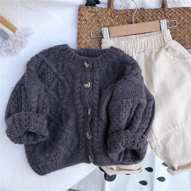 2024 Boys And Girls Spring And Autumn Sweater Baby Kids Knit Cardigan Sweater Clothes Korean StyleTwist Shape Girls Clothing