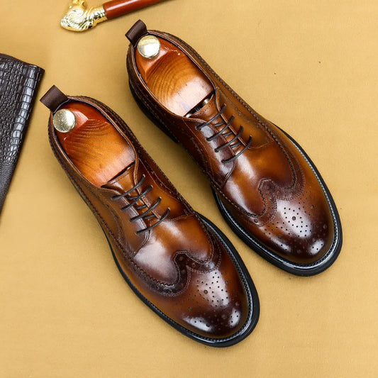 Men Casual Leather Shoes Fashion Classic Brogues Luxury Genuine Cow