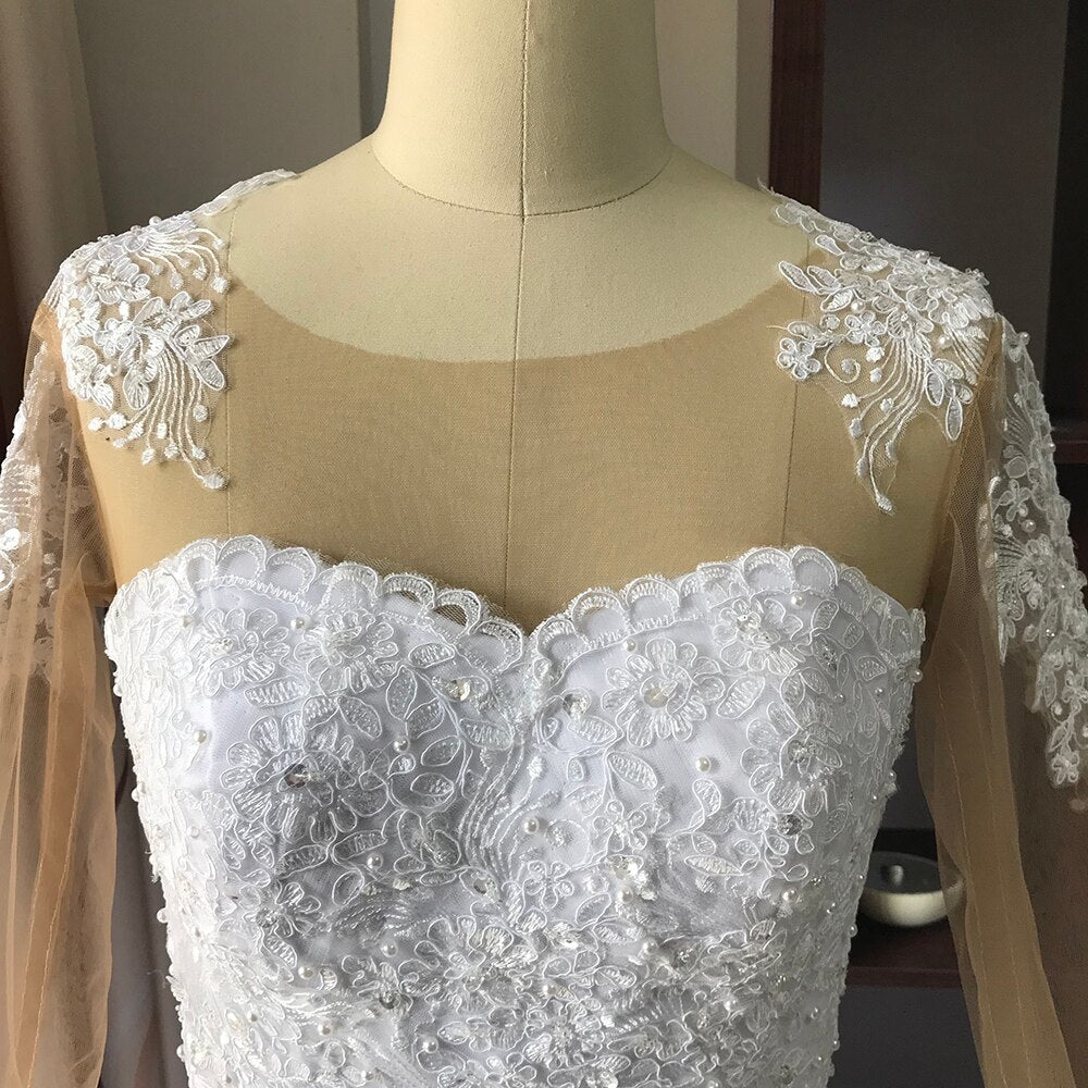 White Bridesmaid Dresses: Long Sleeve Vestido De Noiva Lace Gowns Wedding Dresses