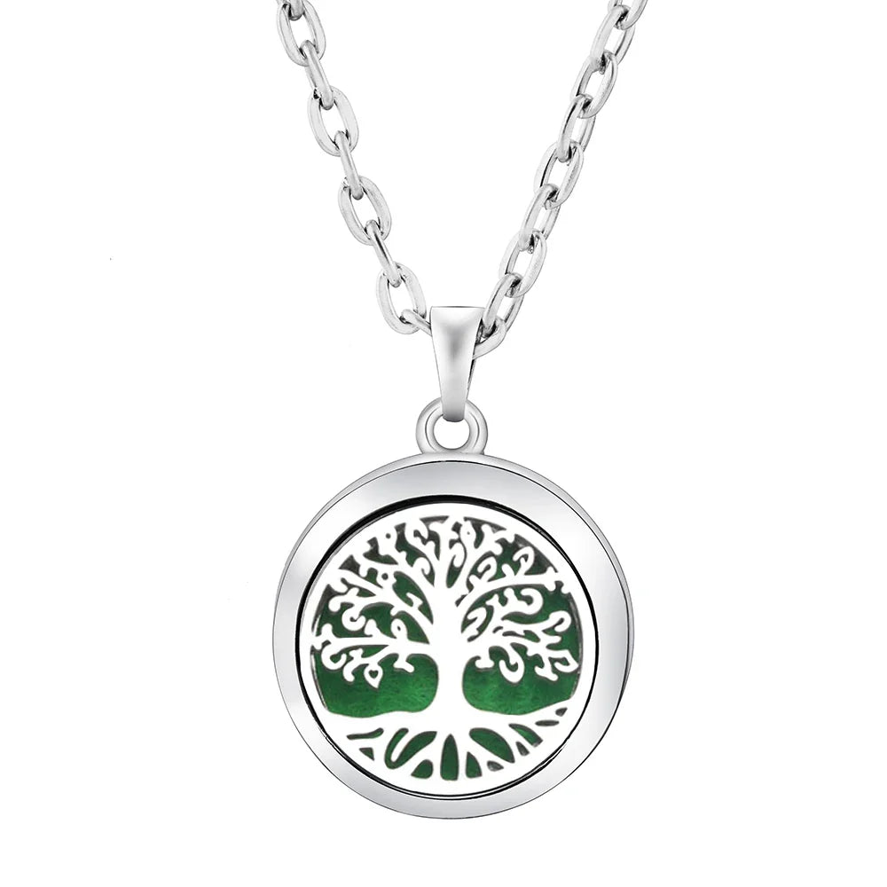 New Stainless Steel Fashion Tree Of Life  Aromatherapy Necklace Essential Oil Diffuser Perfume Locket Pendant Women Jewelry Gift