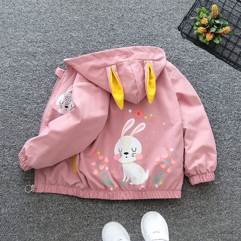 Baby Girls Jackets Casual Hooded Zipper Boy Windbreaker Coat Cute Cartoon Children Coat