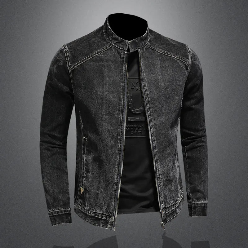 Vintage Stand Collar Pilot Coat Denim Bomber Jacket Plus Size 5XL Slim Fit Zipper Jackets