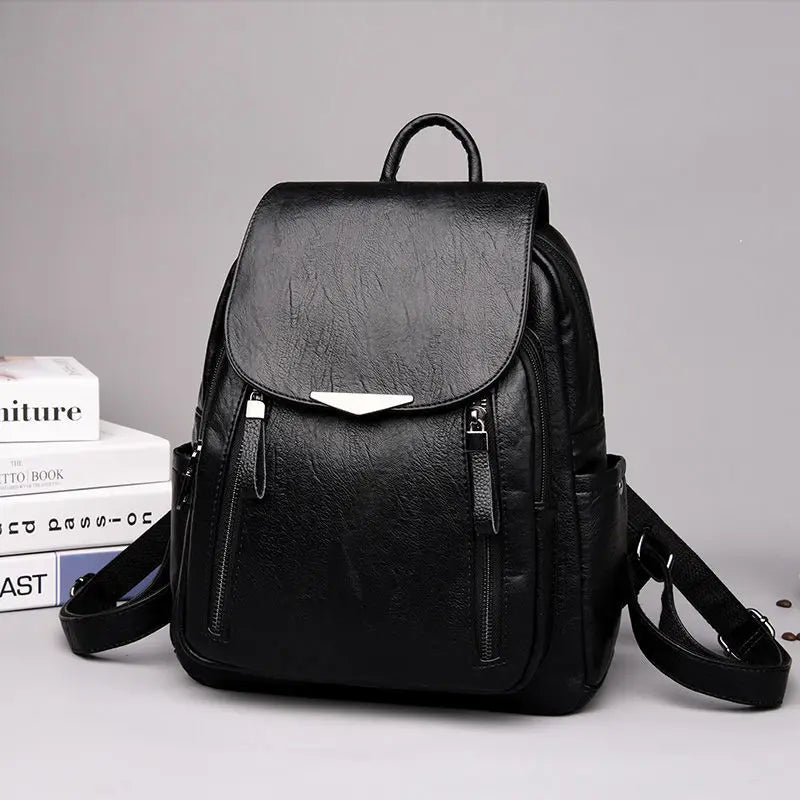 Yogodlns Luxury Backpack For Women Soft PU Leather Backpack Travel Large Capacity School Bag Double Zipper Business Knapsack