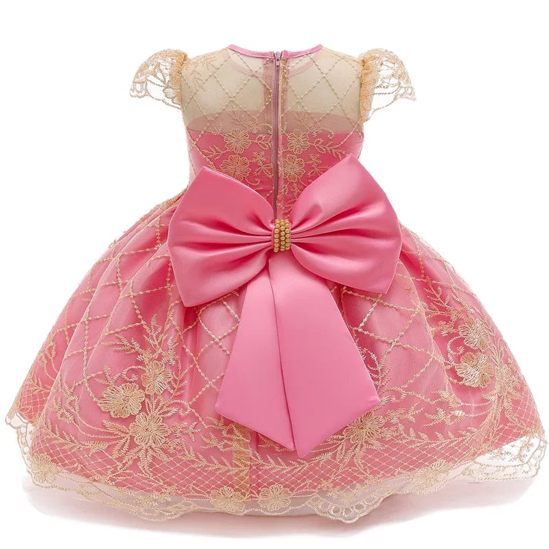 Girls Dress Lace Pageant Frock Prom Gown Flower Beading Princess Dress 1-10Y Kids Clothing Elegant Children Birthday Party Dress