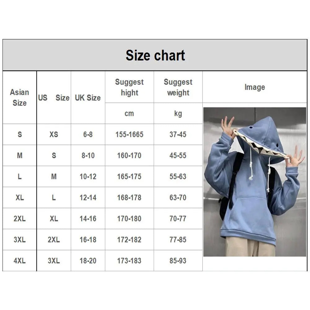 Funny Shark Patchwork Hoodies Man Autumn Kawaii Sweatshirt
