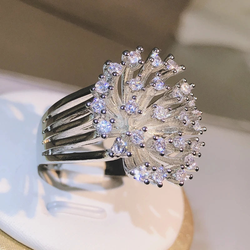 925 sterling silver glittering zircon dandelion ring ladies three claw zircon ring party