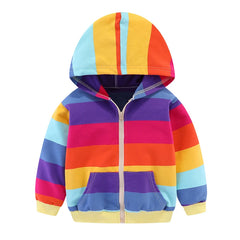 Mudkingdom Boy Girl Hoodies Camouflage Zip Up Rainbow Stripe Tie-dyed Hooded Sweatshirt Outerwear for Kids Autumn Spring Clothes