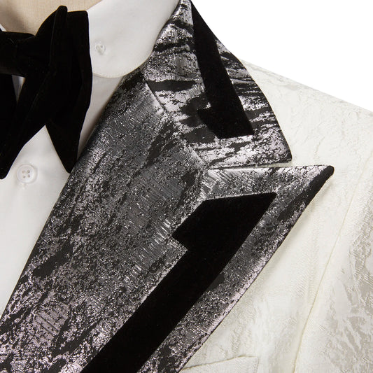 Tuxedo for Mens: Men Suit Two Pieces White Jacquard Tuxedo Tailor-Made
