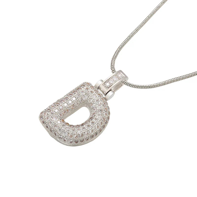 ZHUKOU 1.25x500mm Fat and lovely crystal brass silver color  letter necklace for women friends birthday gift model: VL34